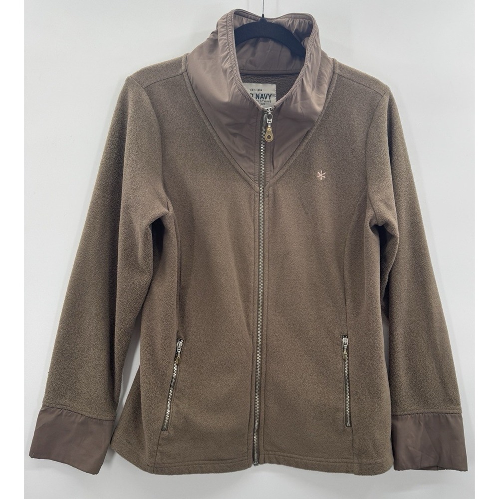 VTG Y2K Old Navy Brown Fleece Jacket Coat Medium Full Zip Granola Girl Gorpcore
